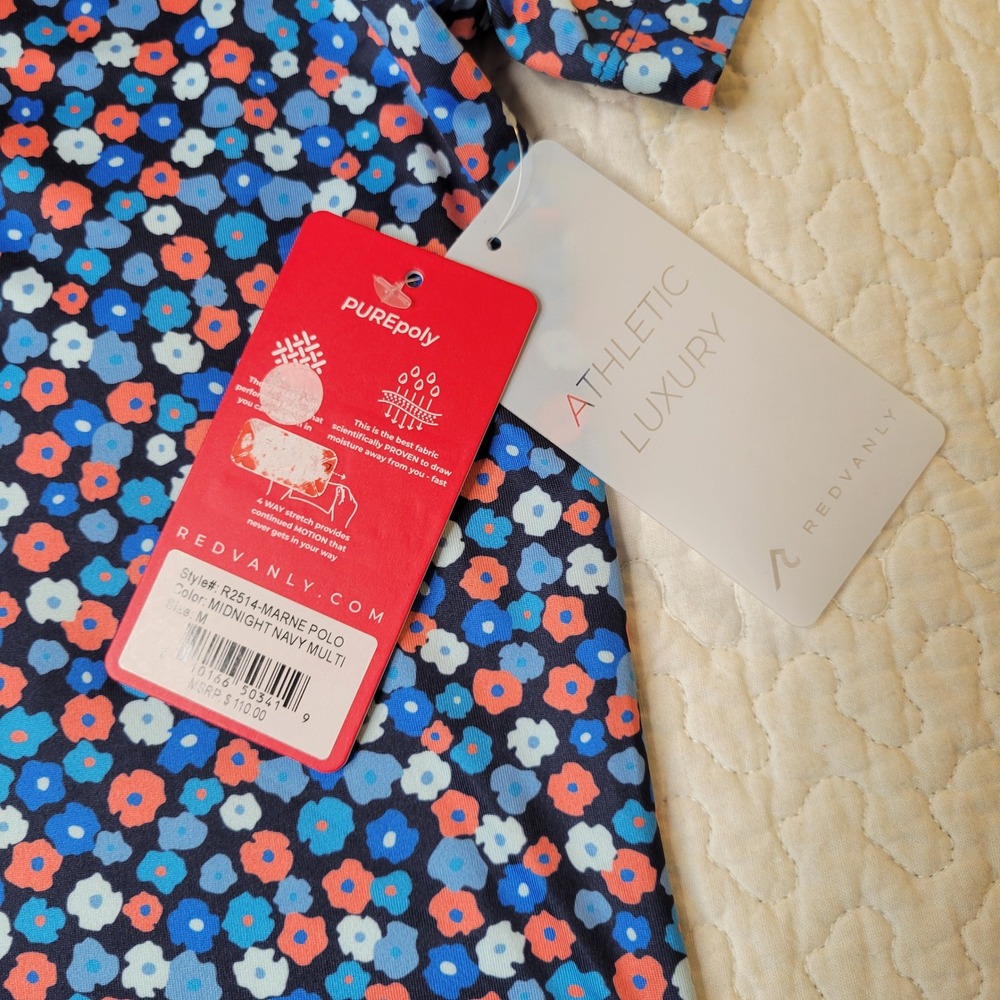 Redvanly Marne Polo Mens Medium Midnight Navy Multi Floral Golf Shirt MSRP $110. - Picture 3 of 16